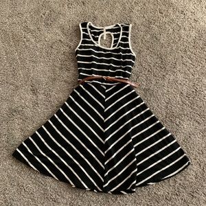 Black and white striped open back design sundress